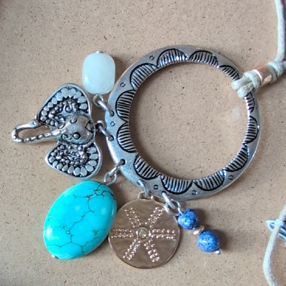 J. Jill Silver Elephant and Turquoise Charm Necklace